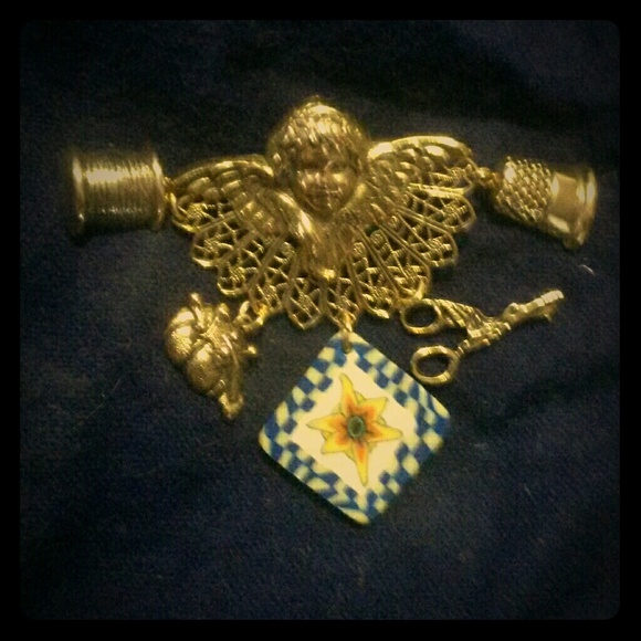 SOLD! Angel/Cherub Brooch/Pin w/Sewing - Picture 3 of 4